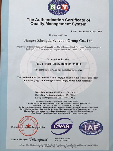 Çin Anhui Filter Environmental Technology Co.,Ltd. Sertifikalar